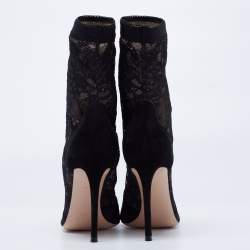 Gianvito Rossi Black/Beige Suede And Lace Ankle Boots Size 40.5