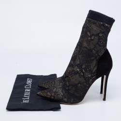 Gianvito Rossi Black/Beige Suede And Lace Ankle Boots Size 40.5