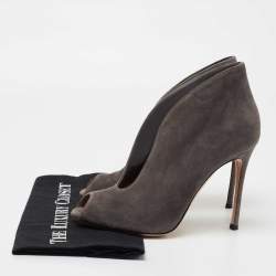 Gianvito Rossi Grey Suede Vamp Peep Toe Booties Size 39.5