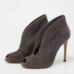 Gianvito Rossi Grey Suede Vamp Peep Toe Booties Size 39.5