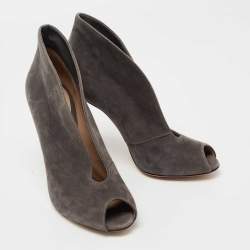 Gianvito Rossi Grey Suede Vamp Peep Toe Booties Size 39.5