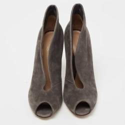 Gianvito Rossi Grey Suede Vamp Peep Toe Booties Size 39.5