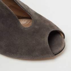 Gianvito Rossi Grey Suede Vamp Peep Toe Booties Size 39.5