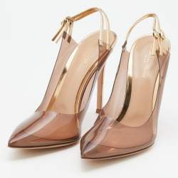 Pre Owned Gianvito Rossi Brown/Gold PVC And Patent Leather Kyle Pointed Toe Slingback Pumps Size 40