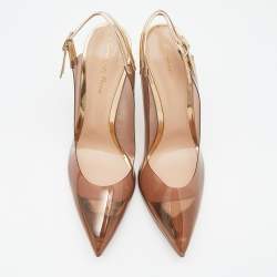 Pre Owned Gianvito Rossi Brown/Gold PVC And Patent Leather Kyle Pointed Toe Slingback Pumps Size 40