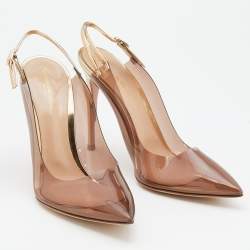 Pre Owned Gianvito Rossi Brown/Gold PVC And Patent Leather Kyle Pointed Toe Slingback Pumps Size 40