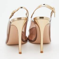 Pre Owned Gianvito Rossi Brown/Gold PVC And Patent Leather Kyle Pointed Toe Slingback Pumps Size 40