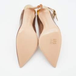 Pre Owned Gianvito Rossi Brown/Gold PVC And Patent Leather Kyle Pointed Toe Slingback Pumps Size 40