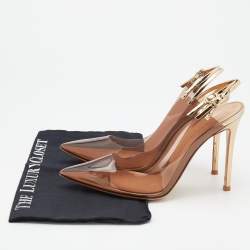 Pre Owned Gianvito Rossi Brown/Gold PVC And Patent Leather Kyle Pointed Toe Slingback Pumps Size 40