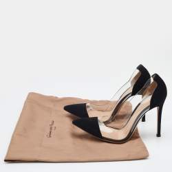 Pre Owned Gianvito Rossi Black Suede And PVC Plexi Pointed Toe Pumps Size 36.5