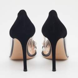 Pre Owned Gianvito Rossi Black Suede And PVC Plexi Pointed Toe Pumps Size 36.5