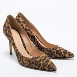 Pre Owned Gianvito Rossi Brown Leopard Print Suede Pointed Toe Pumps Size 38