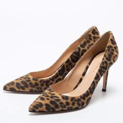 Pre Owned Gianvito Rossi Brown Leopard Print Suede Pointed Toe Pumps Size 38