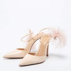 Pre Owned Gianvito Rossi Beige Patent Leather Simmone Feather Ankle Strap Pumps Size 36