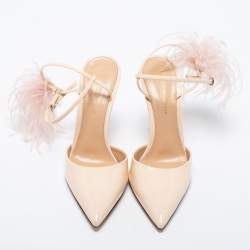 Pre Owned Gianvito Rossi Beige Patent Leather Simmone Feather Ankle Strap Pumps Size 36