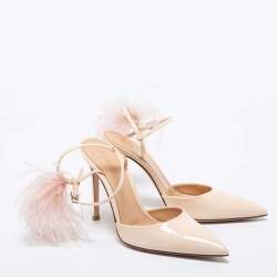 Pre Owned Gianvito Rossi Beige Patent Leather Simmone Feather Ankle Strap Pumps Size 36