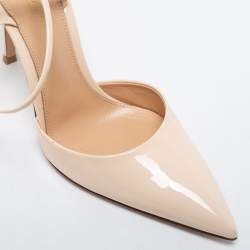 Pre Owned Gianvito Rossi Beige Patent Leather Simmone Feather Ankle Strap Pumps Size 36