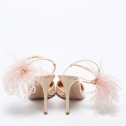 Pre Owned Gianvito Rossi Beige Patent Leather Simmone Feather Ankle Strap Pumps Size 36