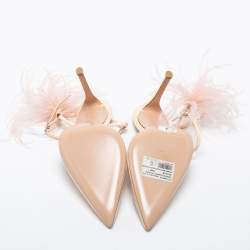 Pre Owned Gianvito Rossi Beige Patent Leather Simmone Feather Ankle Strap Pumps Size 36