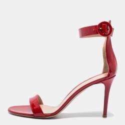 Pre Owned Gianvito Rossi Red Patent Leather Ankle Cuff Sandals Size 41