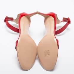 Pre Owned Gianvito Rossi Red Patent Leather Ankle Cuff Sandals Size 41