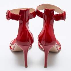 Pre Owned Gianvito Rossi Red Patent Leather Ankle Cuff Sandals Size 41