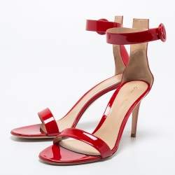 Pre Owned Gianvito Rossi Red Patent Leather Ankle Cuff Sandals Size 41