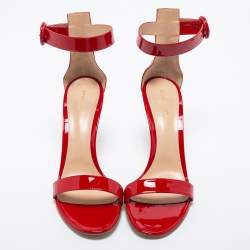 Pre Owned Gianvito Rossi Red Patent Leather Ankle Cuff Sandals Size 41