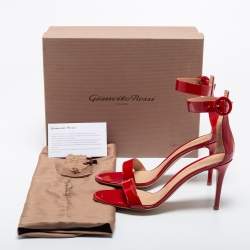 Pre Owned Gianvito Rossi Red Patent Leather Ankle Cuff Sandals Size 41