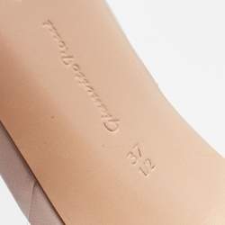 Pre Owned Gianvito Rossi Light Beige Leather And PVC Anise Pointed Toe Ankle Strap Sandals Size 37.5