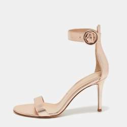 Pre Owned Gianvito Rossi Metallic Leather Portofino Ankle Strap Sandals Size 38