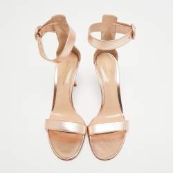 Pre Owned Gianvito Rossi Metallic Leather Portofino Ankle Strap Sandals Size 38