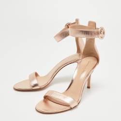 Pre Owned Gianvito Rossi Metallic Leather Portofino Ankle Strap Sandals Size 38