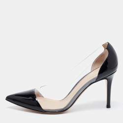 Pre Owned Gianvito Rossi Black Patent Leather and PVC Plexi Pumps Size 38