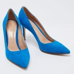 Pre Owned Gianvito Rossi Blue Suede Pointed Toe Pumps Size 38
