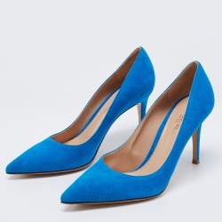 Pre Owned Gianvito Rossi Blue Suede Pointed Toe Pumps Size 38