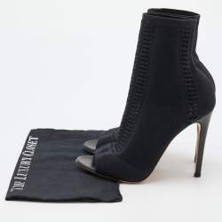 Pre Owned Gianvito Rossi Black Perforated Stretch Knit Vires Open Toe Ankle Length Boots Size 41