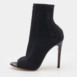 Pre Owned Gianvito Rossi Black Perforated Stretch Knit Vires Open Toe Ankle Length Boots Size 41