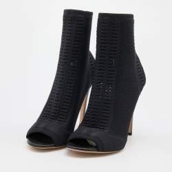 Pre Owned Gianvito Rossi Black Perforated Stretch Knit Vires Open Toe Ankle Length Boots Size 41