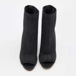 Pre Owned Gianvito Rossi Black Perforated Stretch Knit Vires Open Toe Ankle Length Boots Size 41