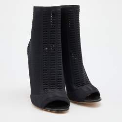 Pre Owned Gianvito Rossi Black Perforated Stretch Knit Vires Open Toe Ankle Length Boots Size 41