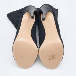 Pre Owned Gianvito Rossi Black Perforated Stretch Knit Vires Open Toe Ankle Length Boots Size 41