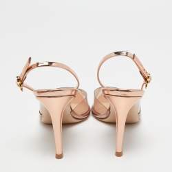 Pre Owned Gianvito Rossi Rose Gold Laminated Leather and PVC Ribbon Slinback Pumps Size 36