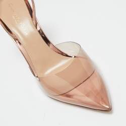 Pre Owned Gianvito Rossi Rose Gold Laminated Leather and PVC Ribbon Slinback Pumps Size 36