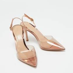 Pre Owned Gianvito Rossi Rose Gold Laminated Leather and PVC Ribbon Slinback Pumps Size 36