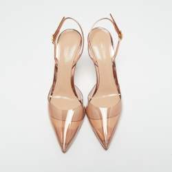 Pre Owned Gianvito Rossi Rose Gold Laminated Leather and PVC Ribbon Slinback Pumps Size 36