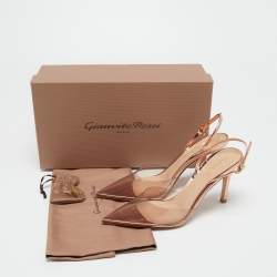 Pre Owned Gianvito Rossi Rose Gold Laminated Leather and PVC Ribbon Slinback Pumps Size 36