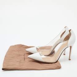 Pre Owned Gianvito Rossi White Leather and PVC Plexi Pumps Size 37.5