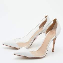 Pre Owned Gianvito Rossi White Leather and PVC Plexi Pumps Size 37.5