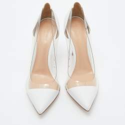 Pre Owned Gianvito Rossi White Leather and PVC Plexi Pumps Size 37.5